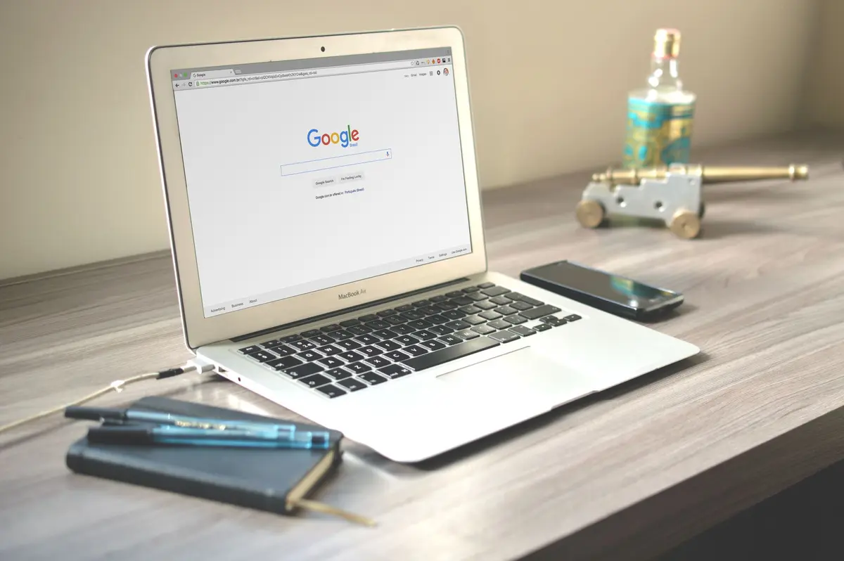 Stock photo: laptop, desk, notebook, office