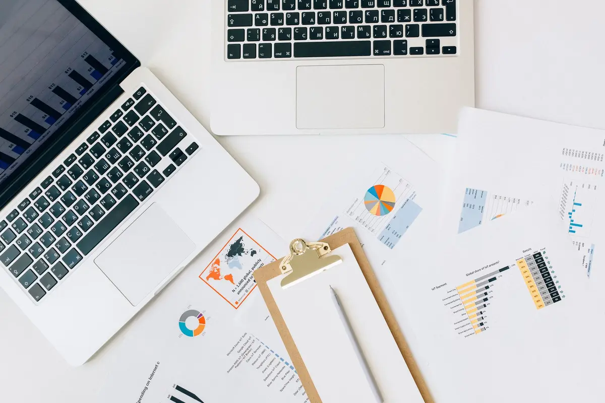 Stock photo: laptop, invoices, desk
