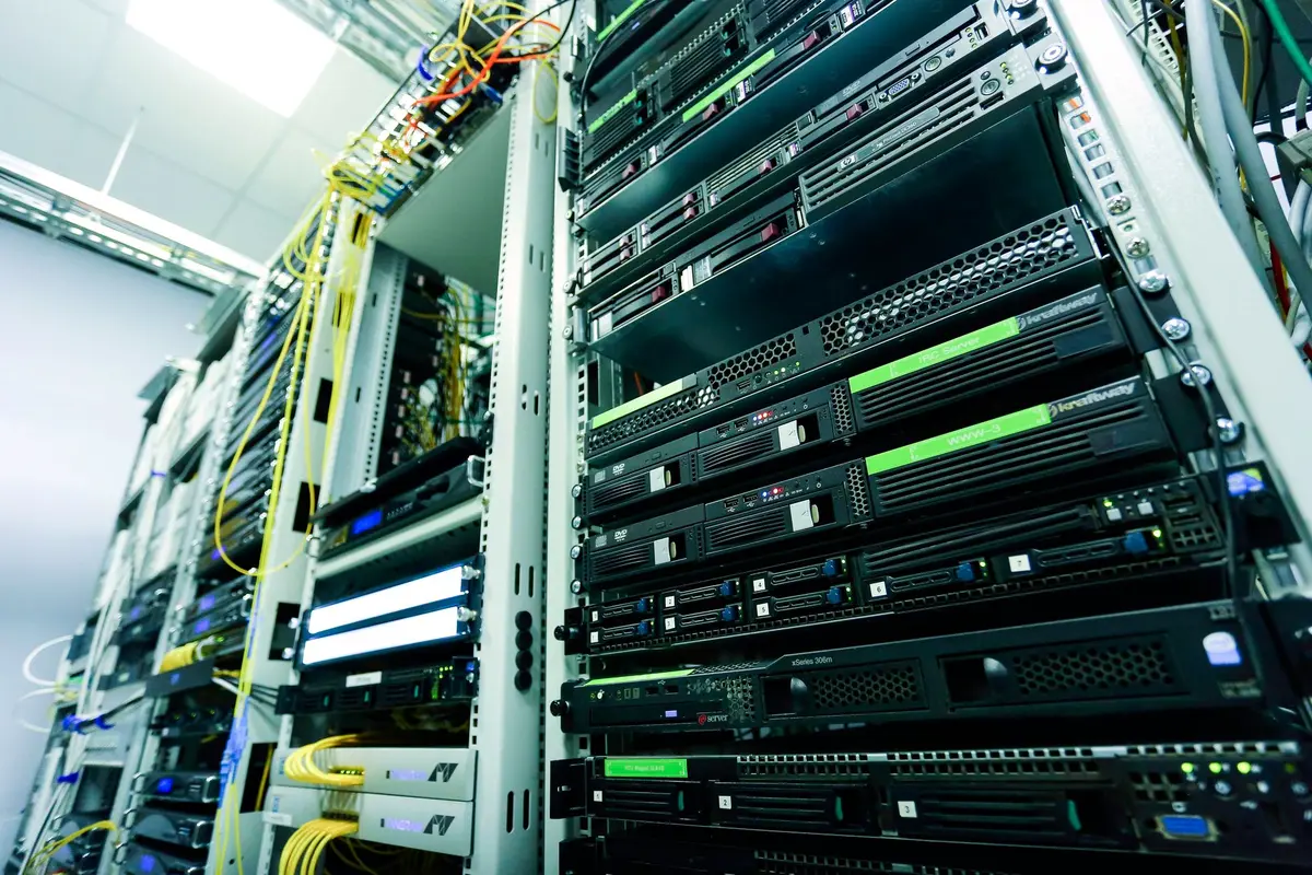 Stock photo: circuit board, server racks