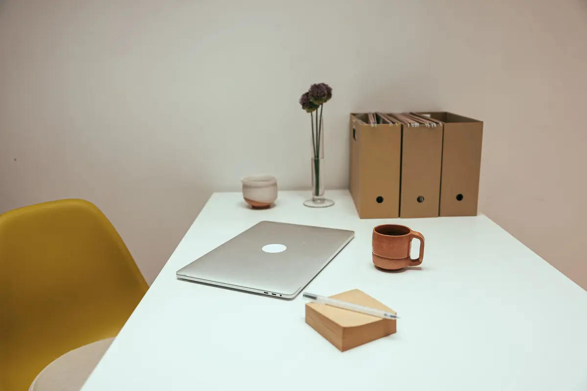 Stock photo: desk, documents, laptop, filing cabinet